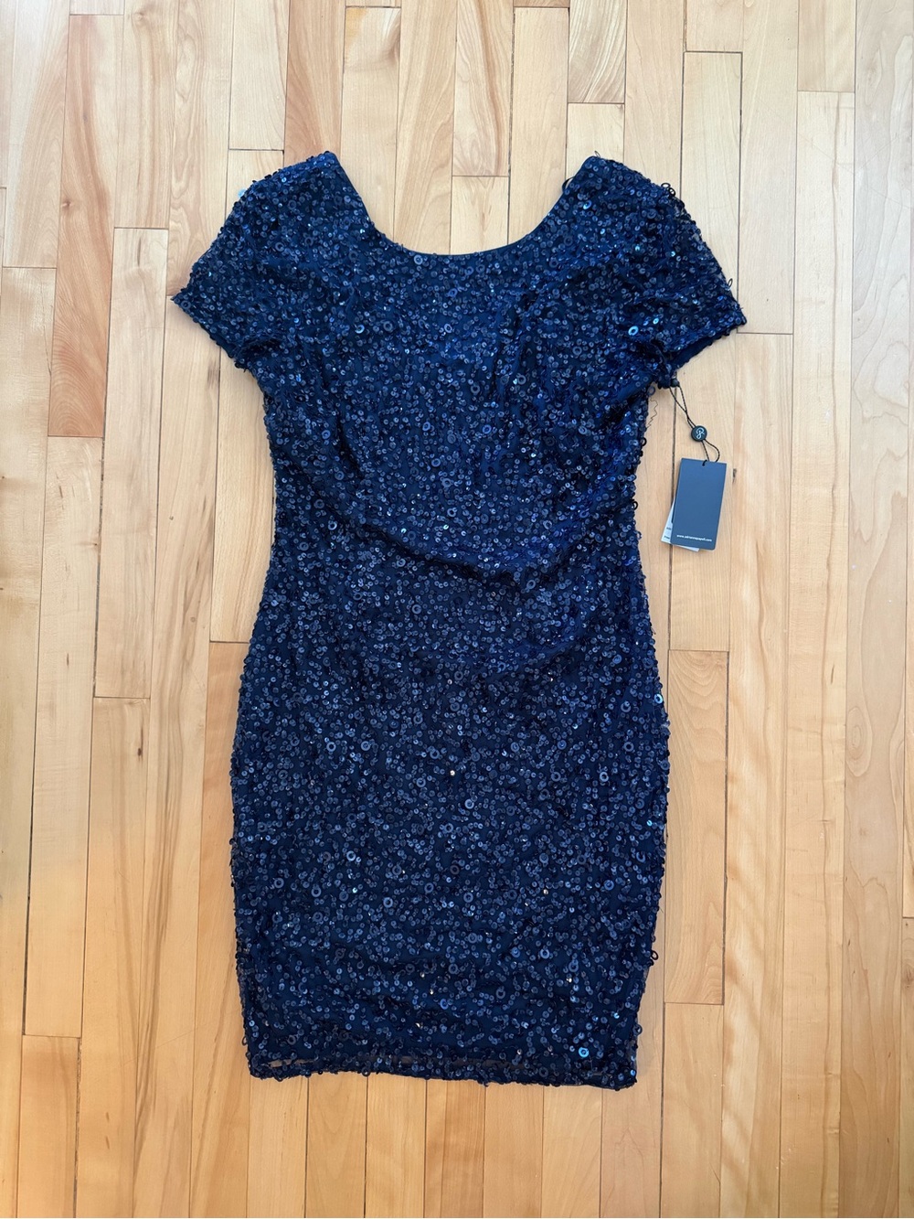 Navy Sequin Short Sleeve Sheath Dress - Adrianna Papell, NWT